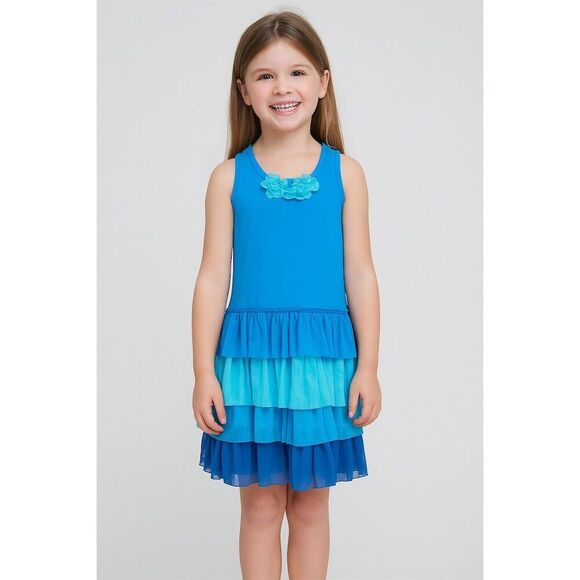 Hanna Andersson Girls Fizzy Sundress Blue Tiered Ruffle Dress size 6 - Picture 1 of 8